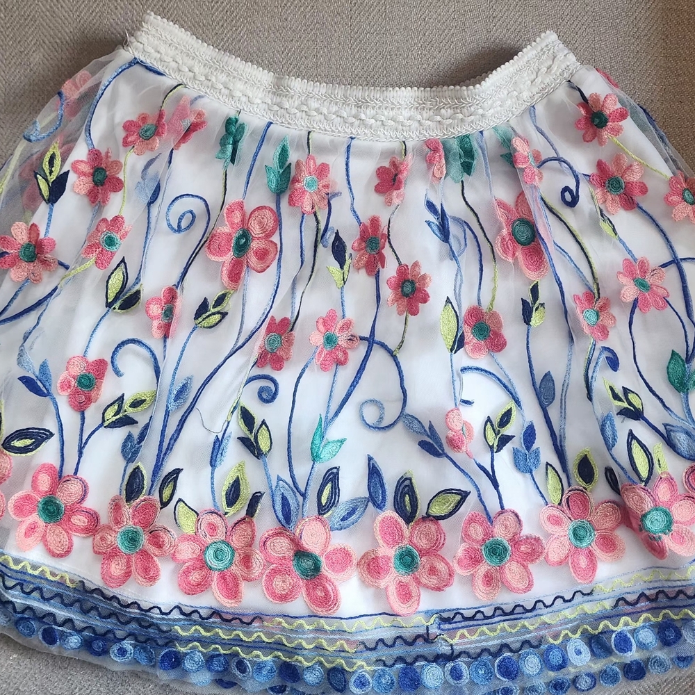 Floral Embroidered Skirt - Multicolor